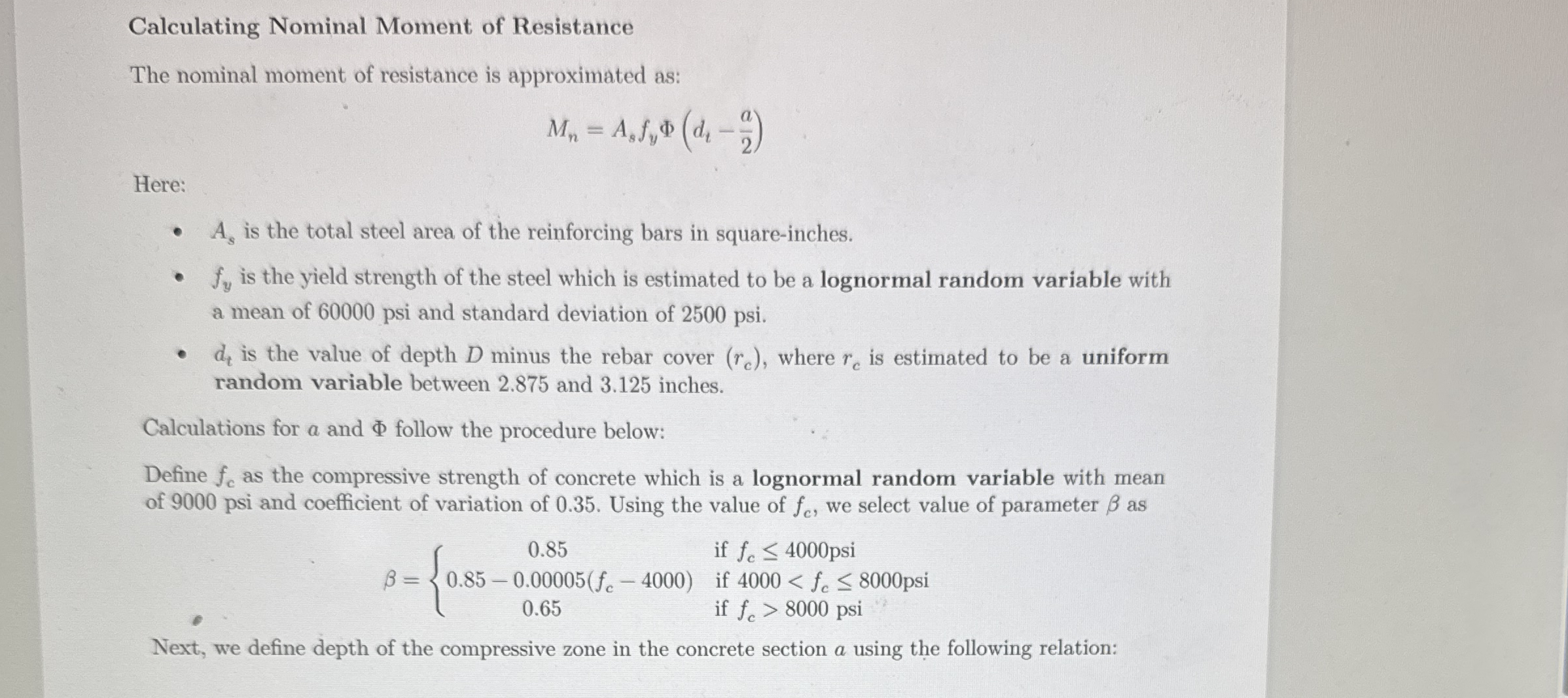 Calculating Nominal Moment of Resistance The
