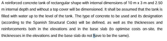 A reinforced concrete tank of rectangular shape