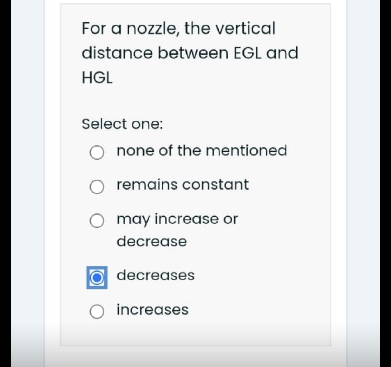 For a nozzle, the vertical distance between EGL