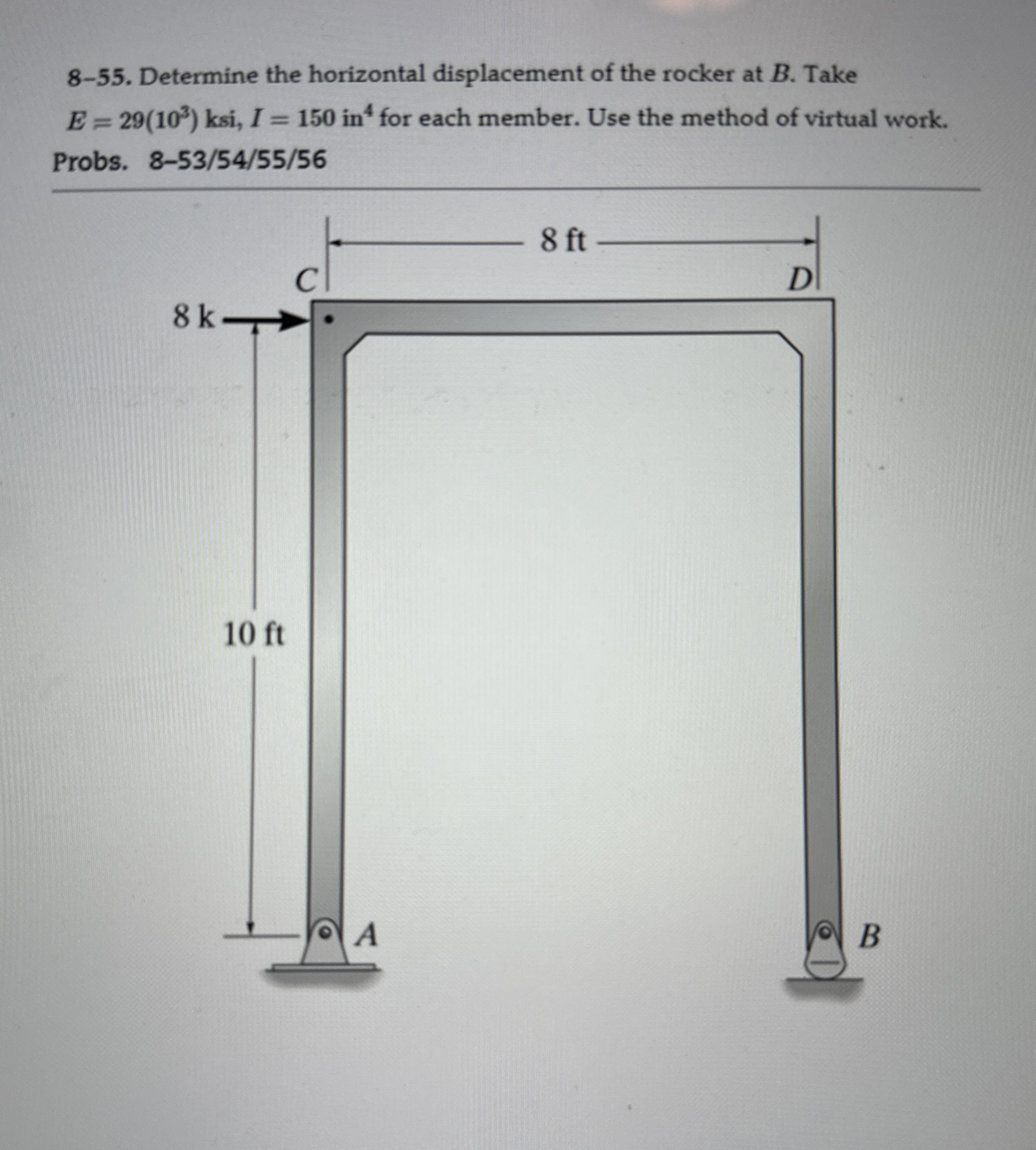 8 - 5 5 . Determine the horizontal displacement