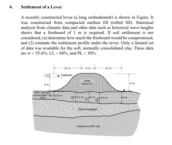 4 . Settlement of a Levee A recently constructed