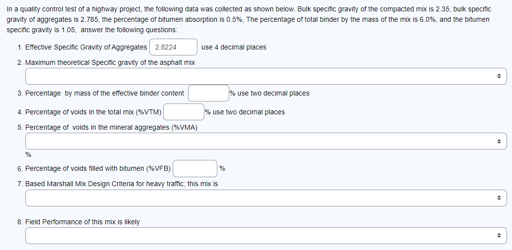 In a quality control test of a highway project,