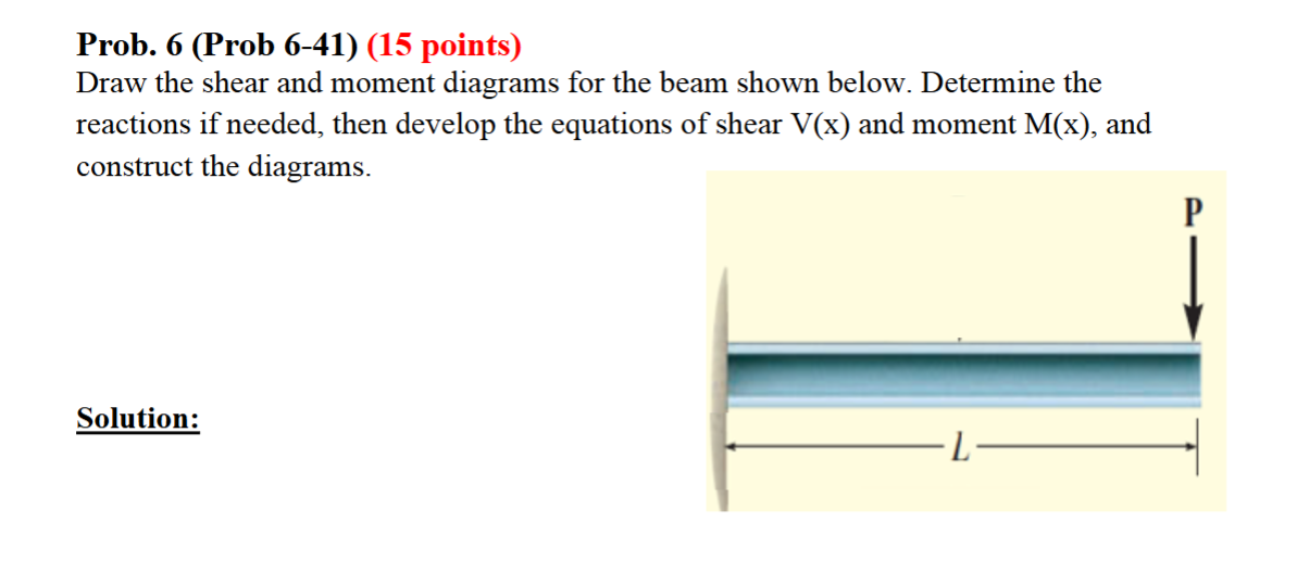 Prob. 6 ( Prob 6 - 4 1 ) ( 1 5 points ) Draw the