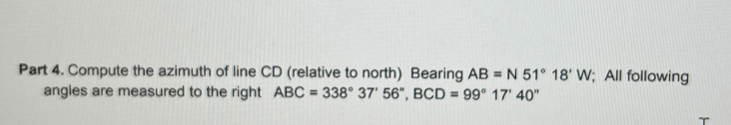 Part 4 . Compute the azimuth of line C D (