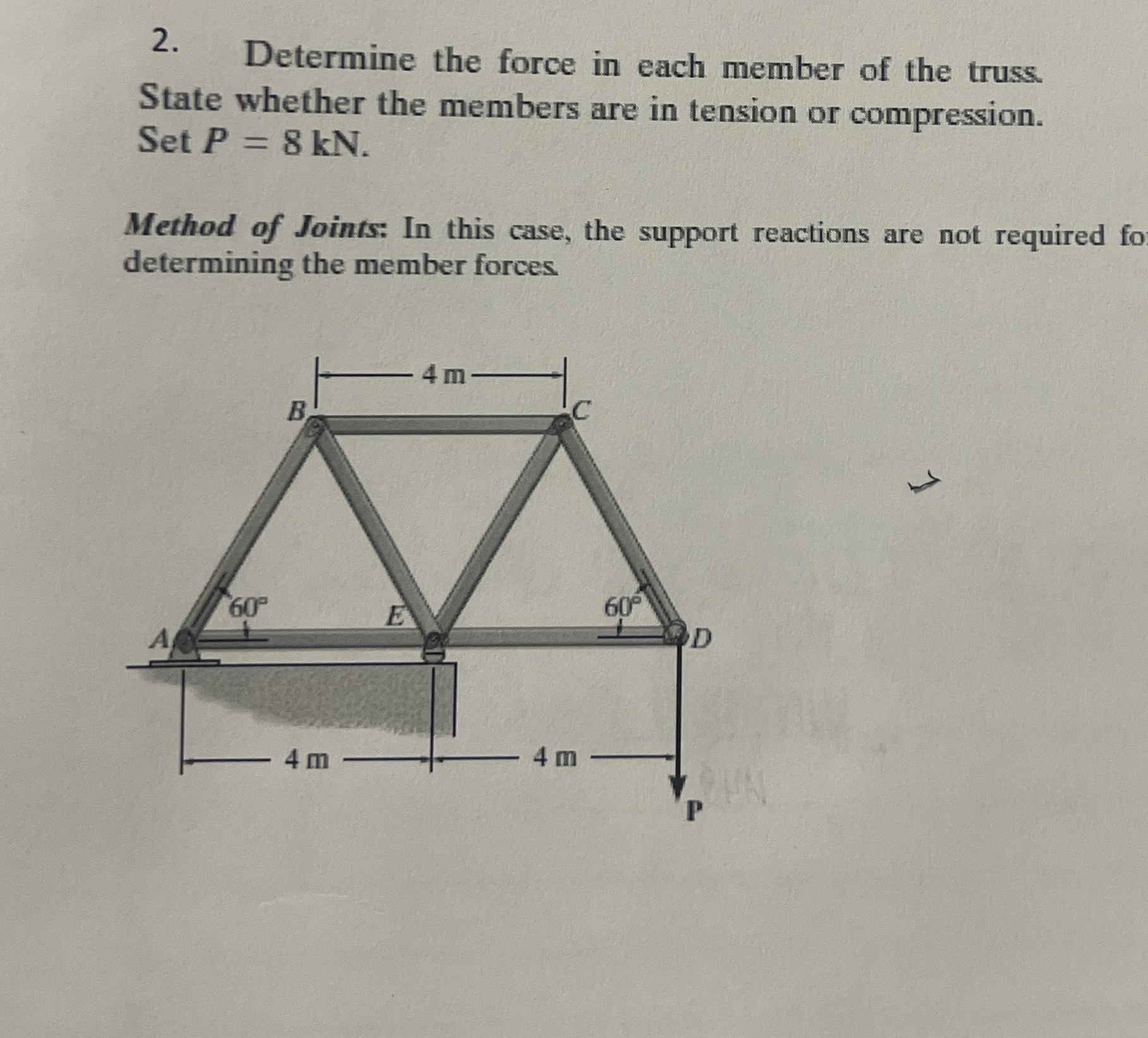 Determine the force in each member of the truss