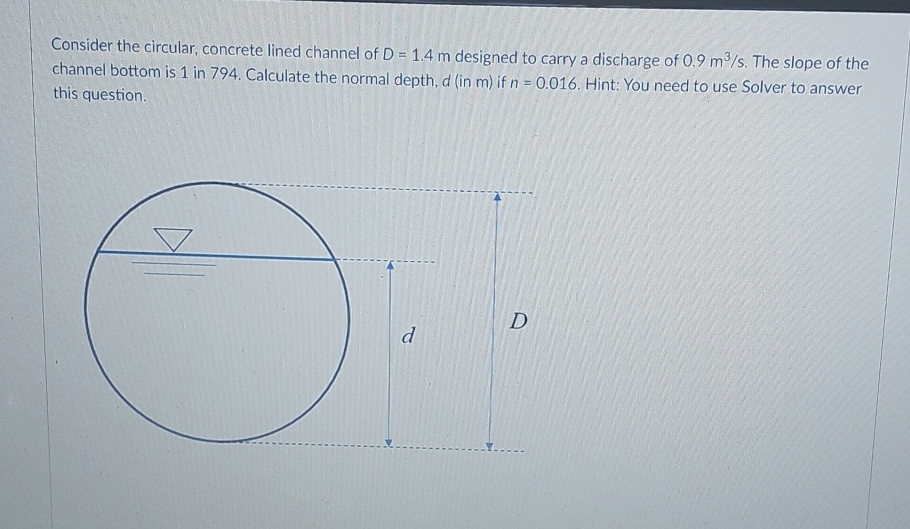 Consider the circular, concrete lined channel of