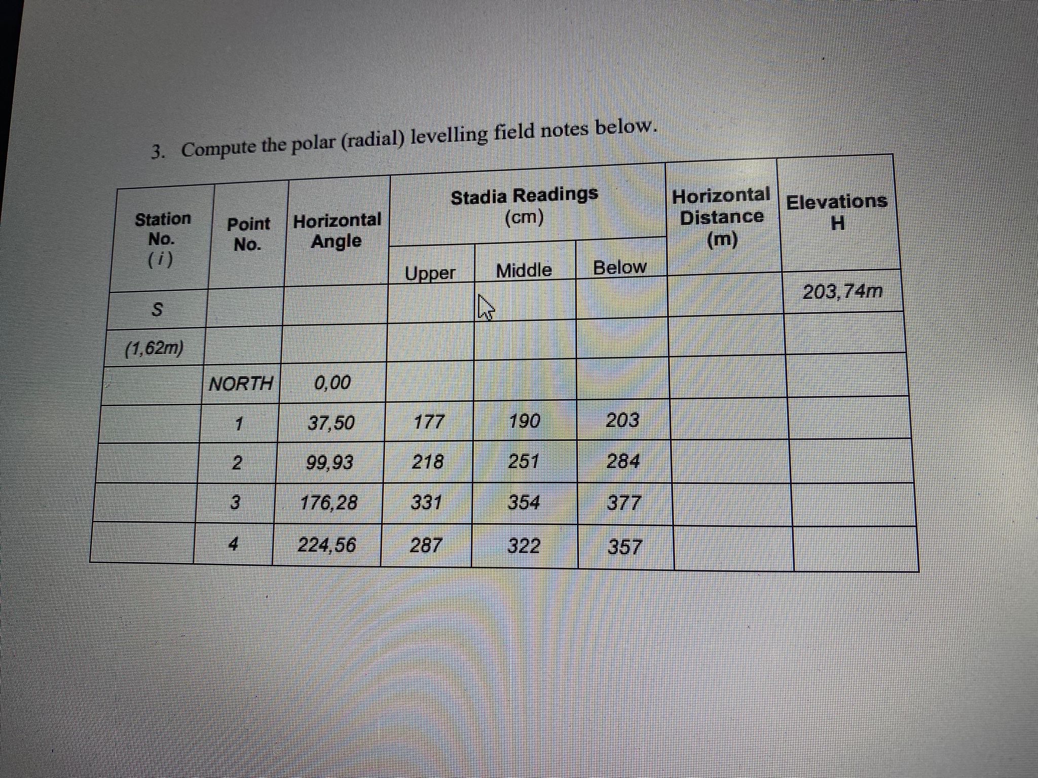 Compute the polar ( radial ) levelling field