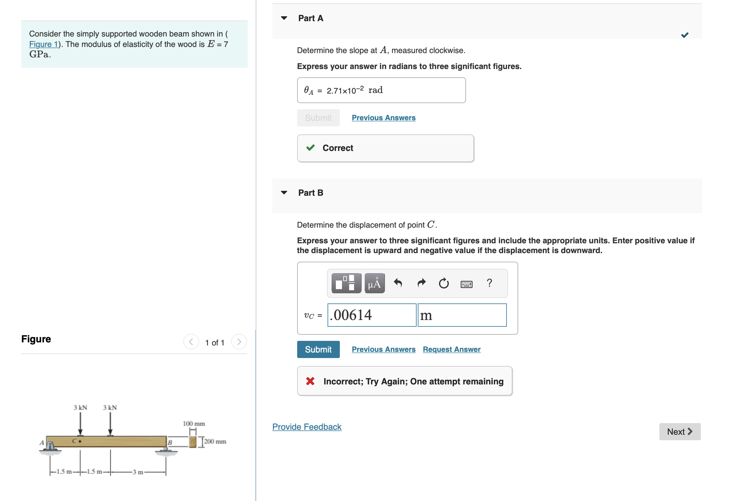 Consider the simply supported wooden beam shown