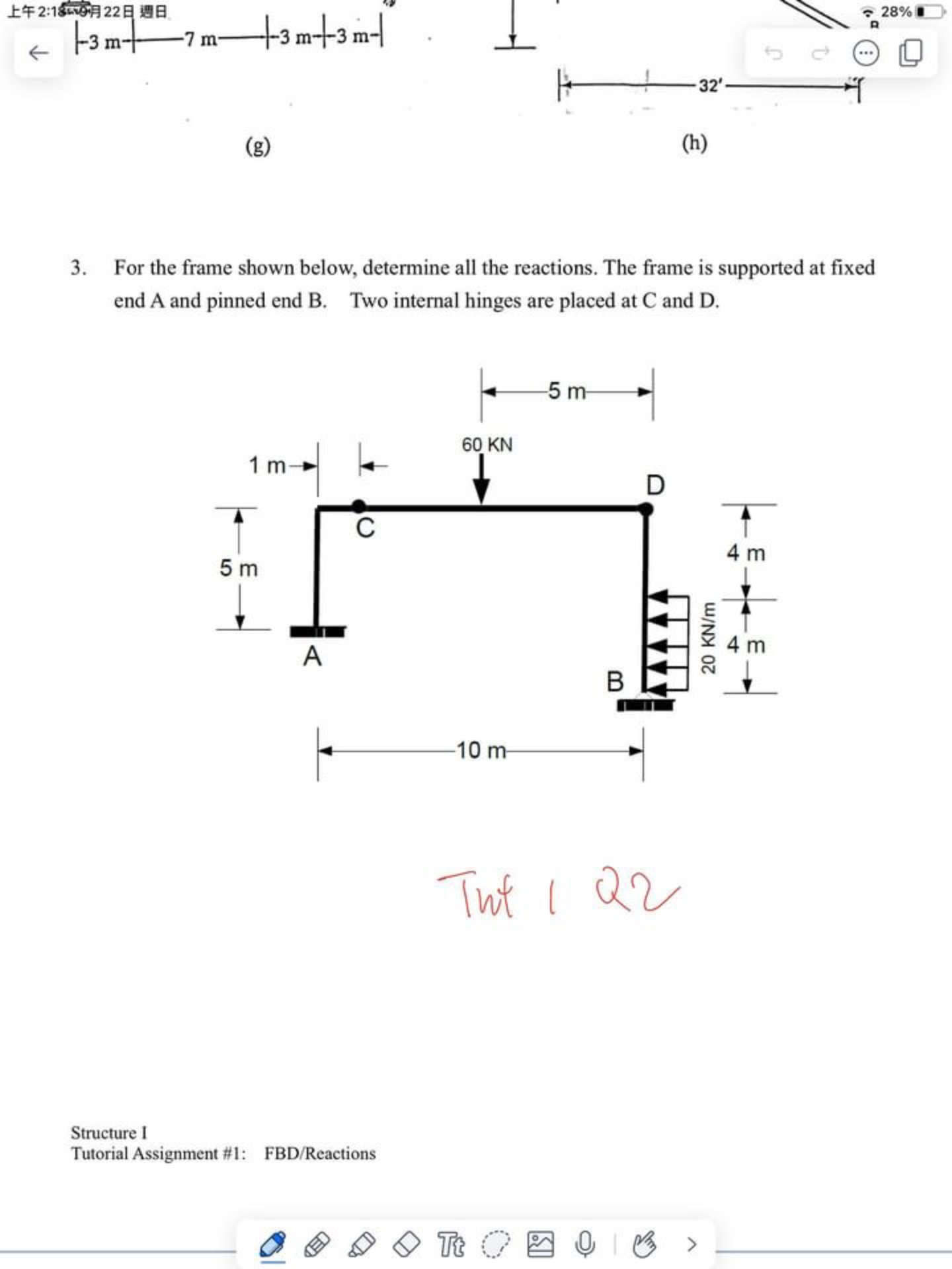 For the frame shown below, determine all the