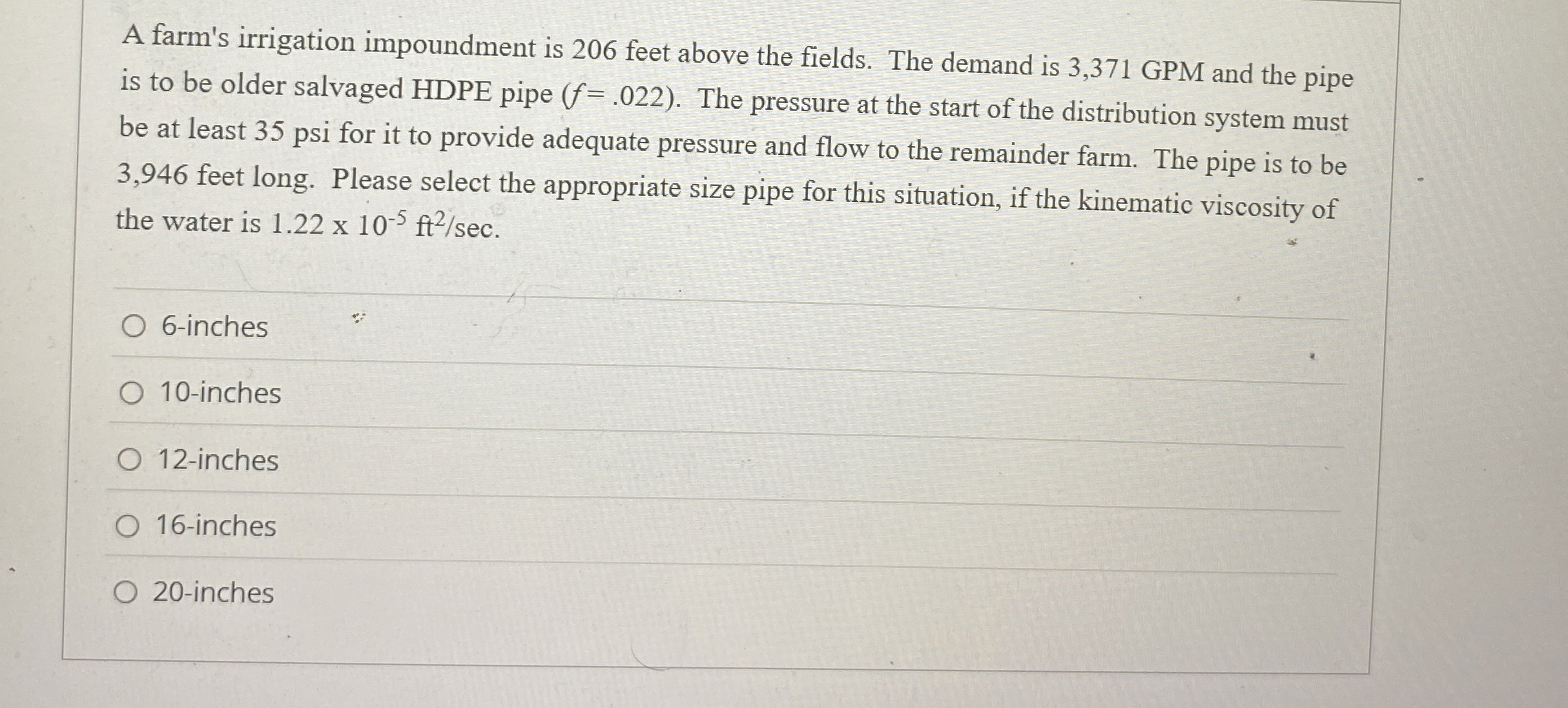 A farm's irrigation impoundment is 2 0 6 feet