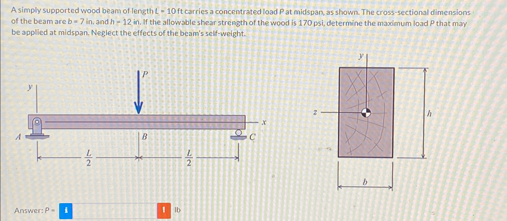 A simply supported wood beam of length L = 1 0 f