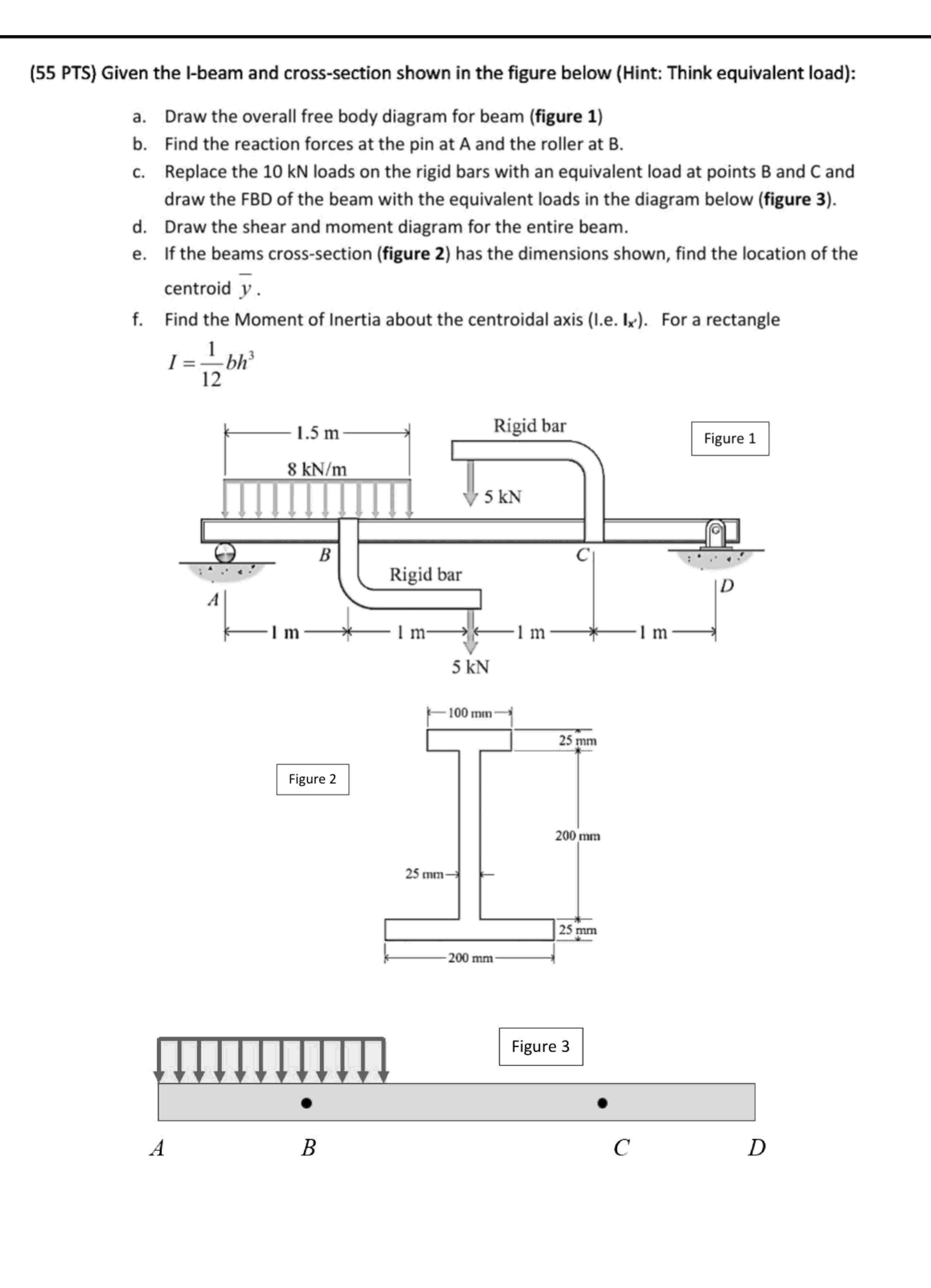 ( 5 5 PTS ) Given the I - beam and cross -