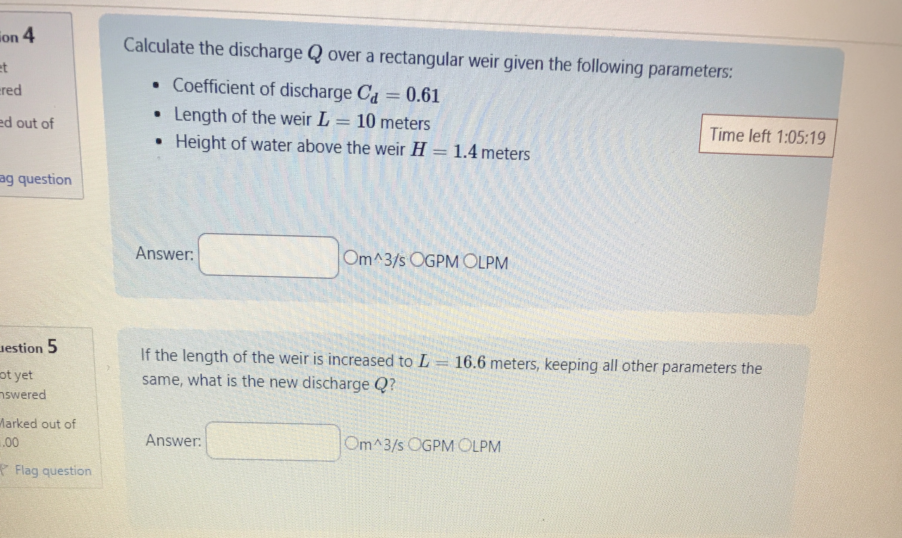 on 4 Calculate the discharge Q over a rectangular