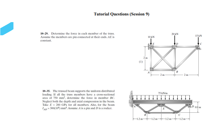 1 0 - 2 9 . Determine the force in each member of