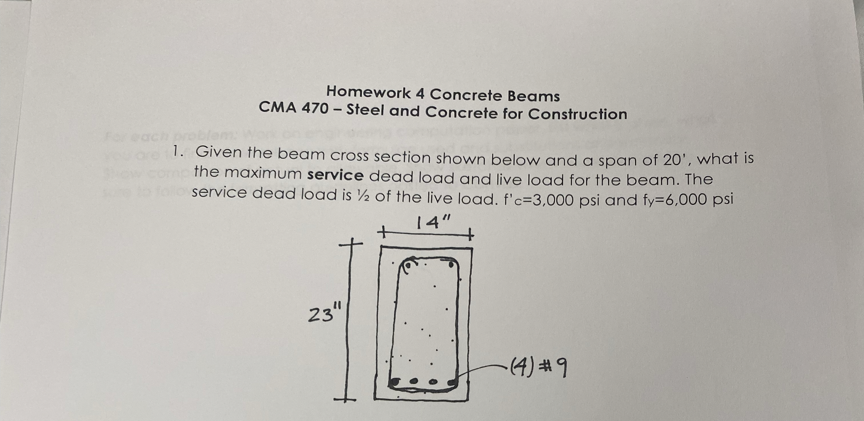 1 . Given the beam cross section shown below and