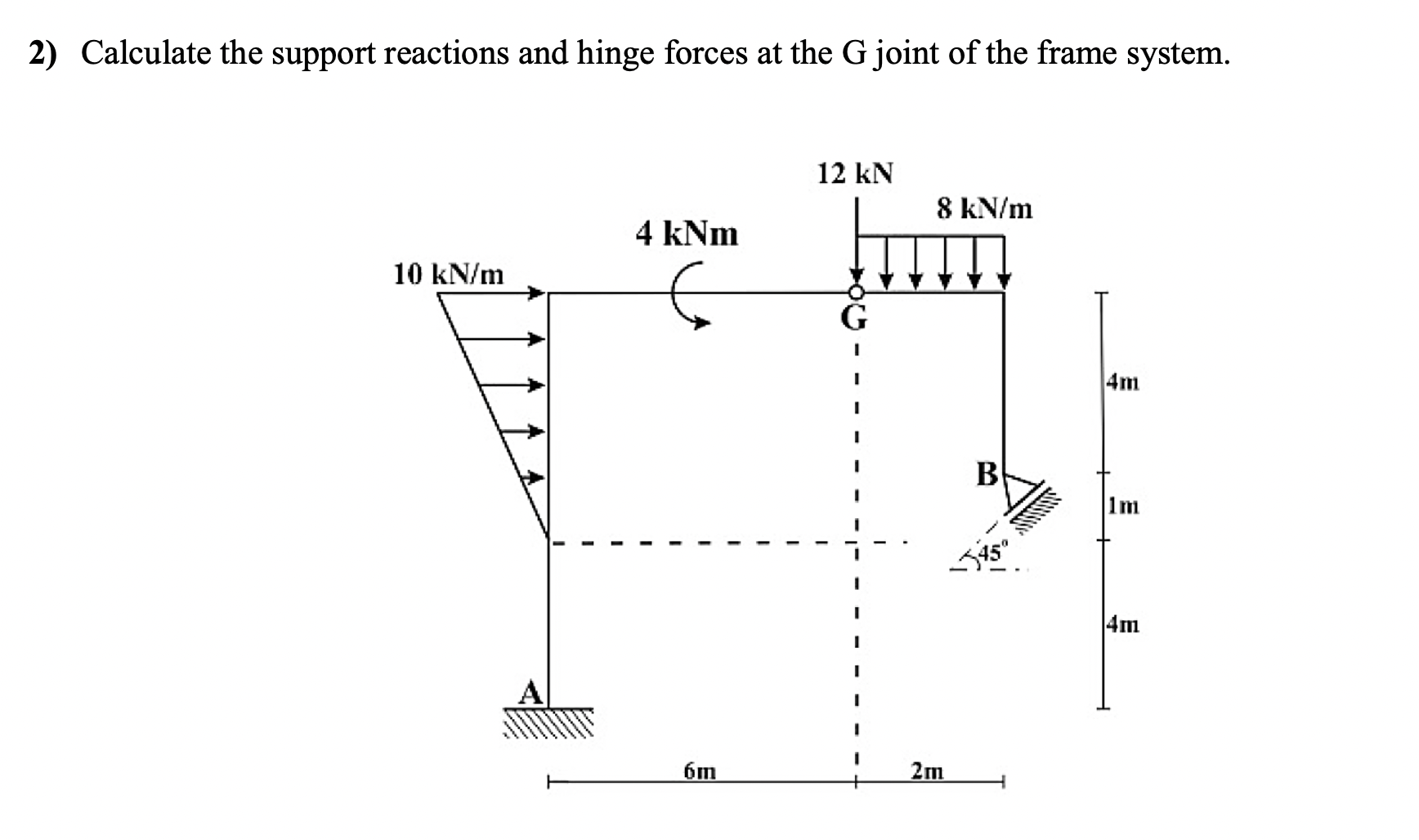 2 ) Calculate the support reactions and hinge