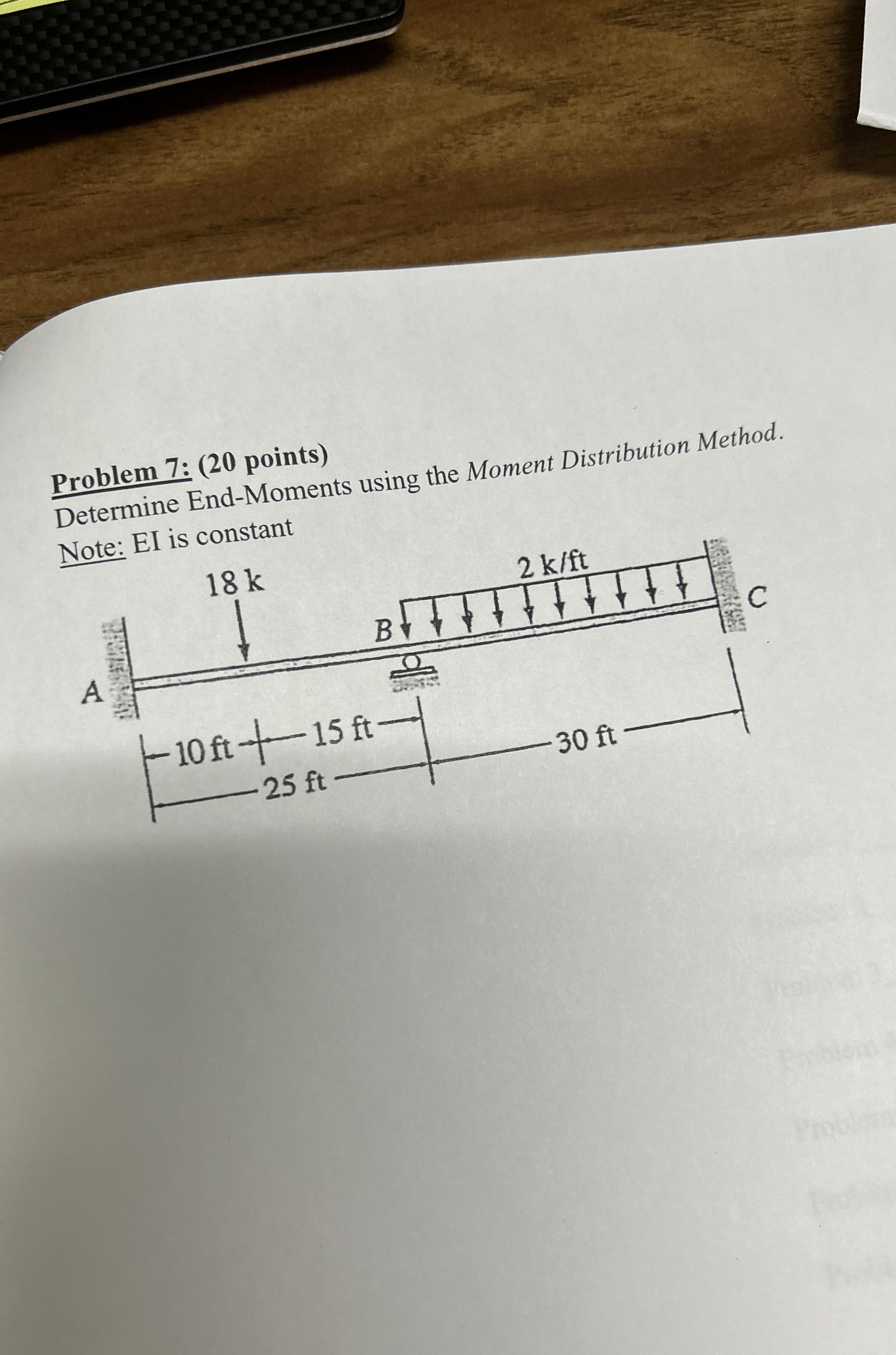 Problem 7 : ( 2 0 points ) Determine End -