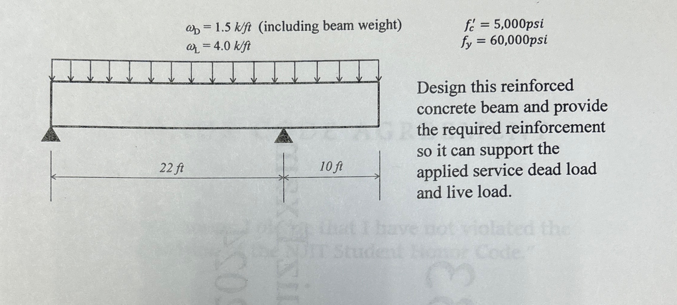 D = 1 . 5 k f t ( including beam weight ) f c ' =