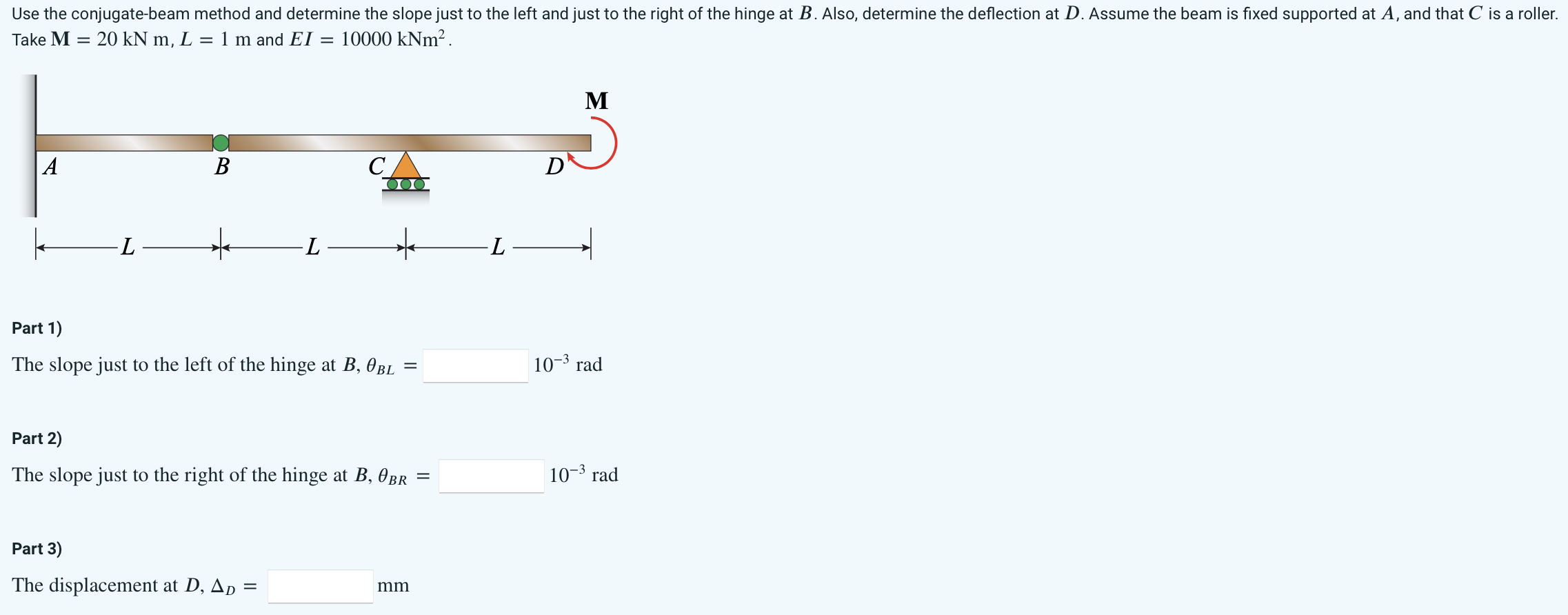 Use the conjugate - beam method and determine the