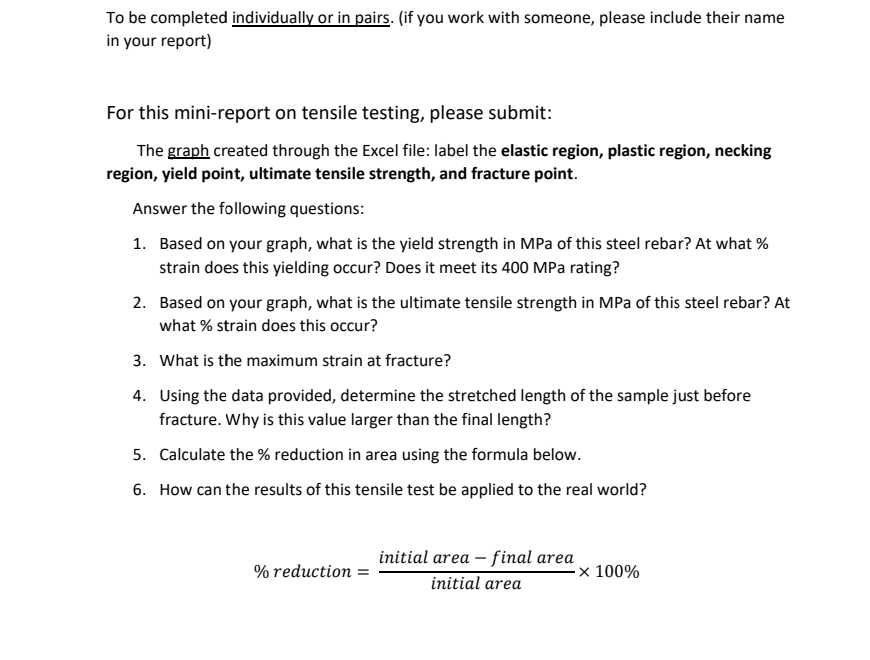 make a tensile report To be completed