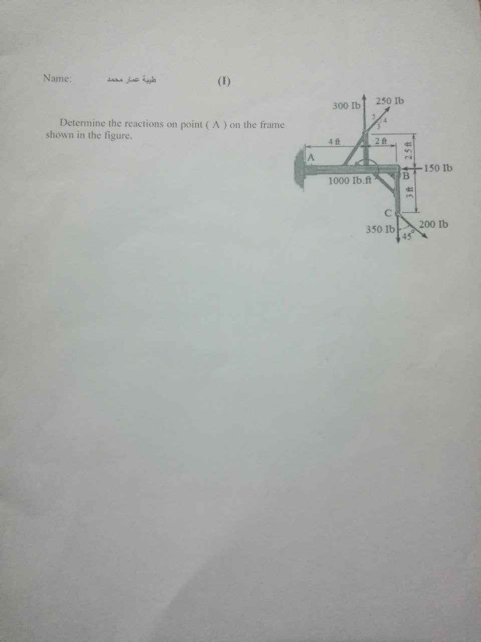 Name: ( I ) Determine the reactions on point ( A