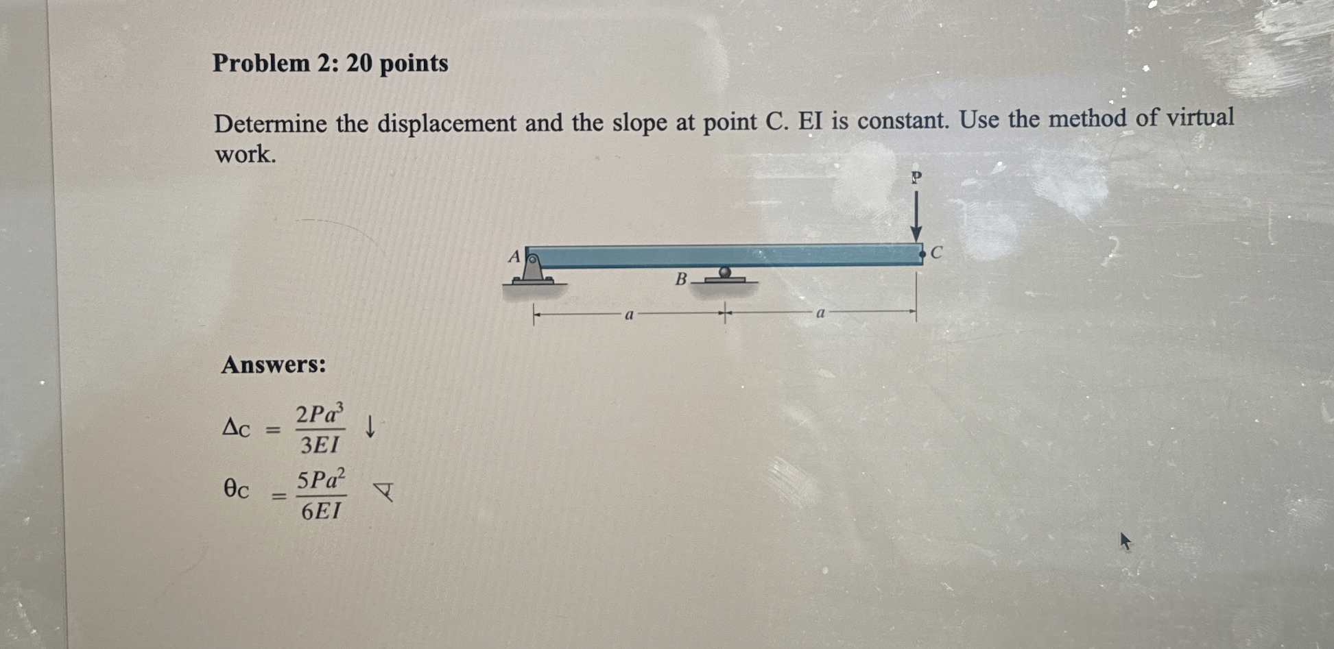 Problem 2 : 2 0 points Determine the displacement
