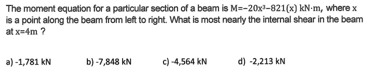 The moment equation for a particular section of a