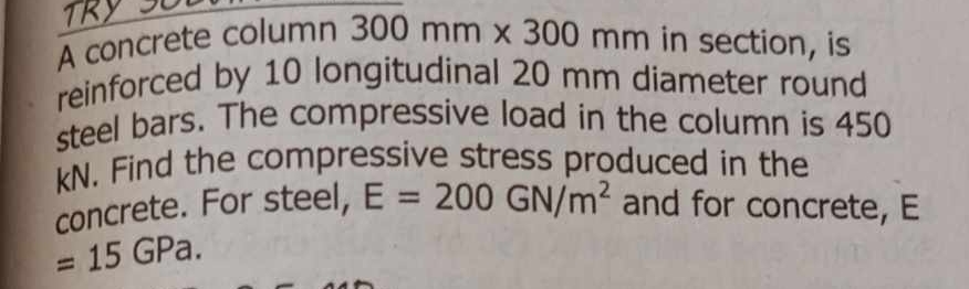 A concrete column 3 0 0 m m 3 0 0 m m in section,