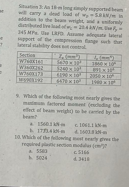 Situation 3 : An 1 8 - m long simply supported