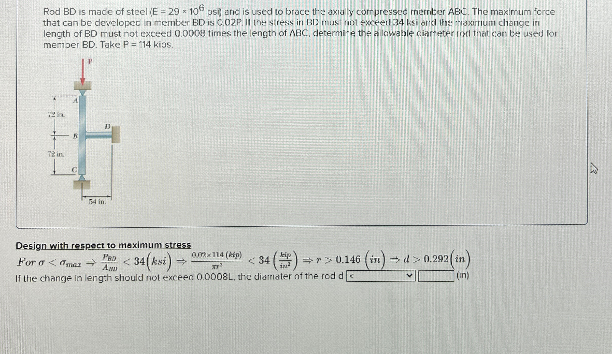 Rod B D is made of steel psi ) and is used to