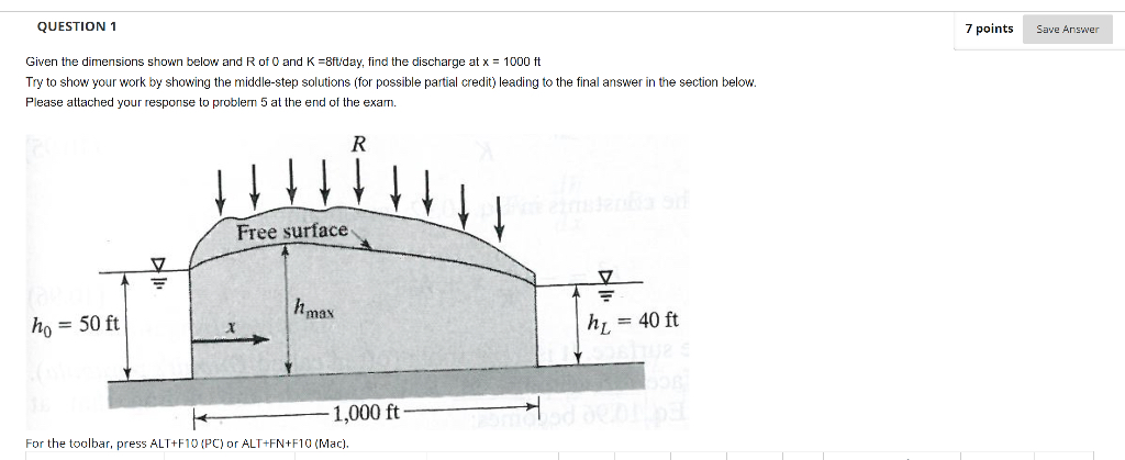 QUESTION 1 7 points Given the dimensions shown