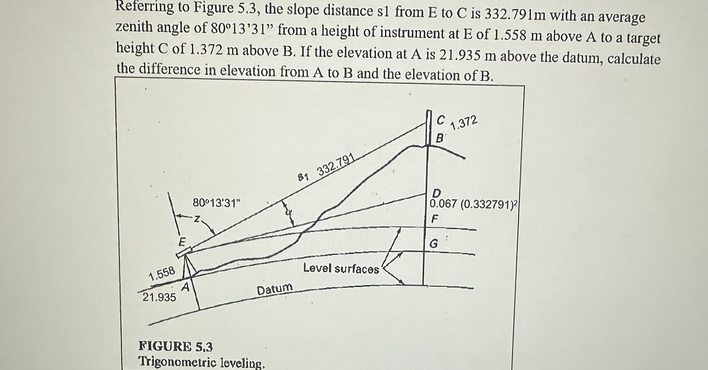 Referring to Figure 5 . 3 , the slope distance s