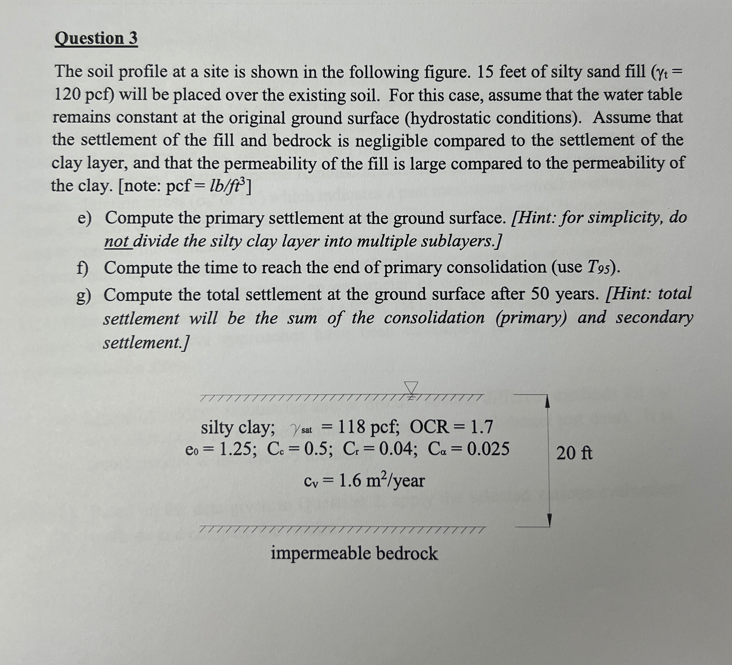 Question 3 The soil profile at a site is shown in