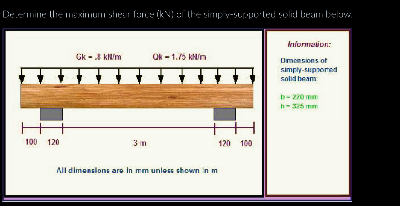 Determine the maximum shear force ( k N ) of the