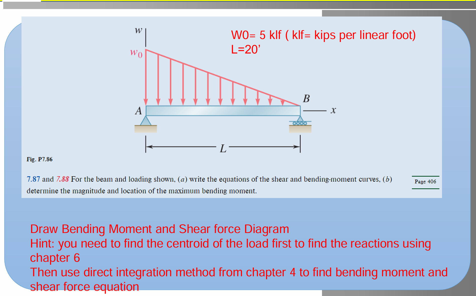 Fig. P 7 . 8 6 7 . 8 7 and 7 . 8 8 For the beam