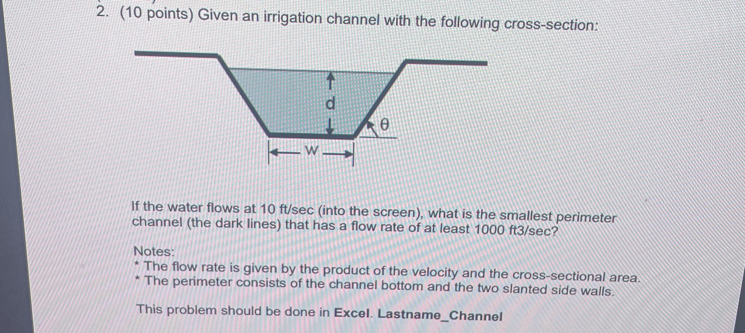 Given an irrigation channel with the following
