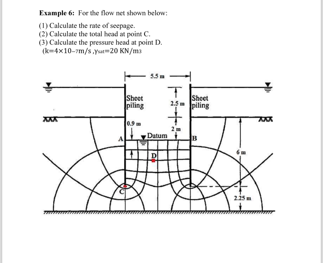 Example 6 : For the flow net shown below: ( 1 )
