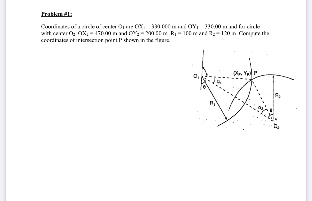 Problem # 1 : Coordinates of a circle of center O