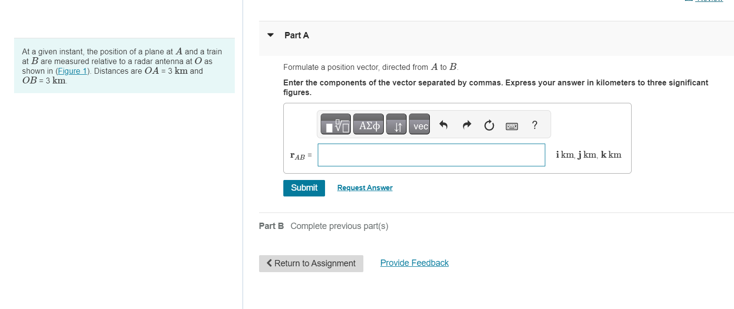 At a given instant, the position of a plane at A
