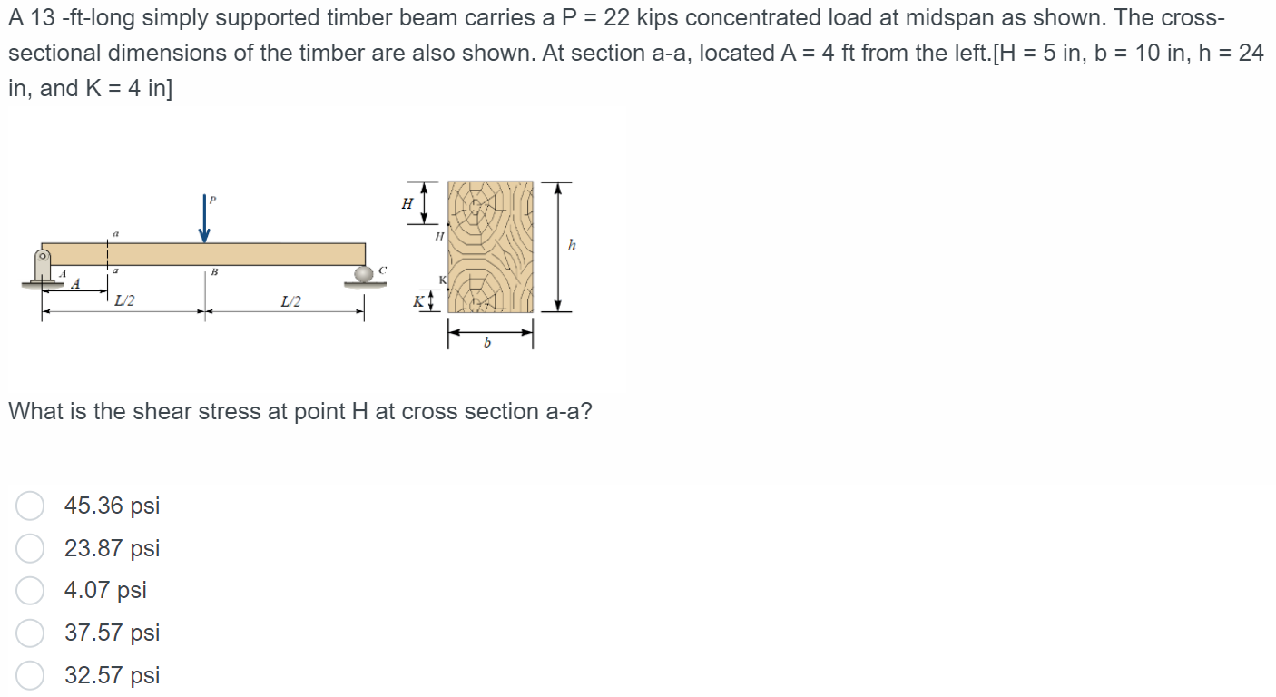 A 1 3 - ft - long simply supported timber beam