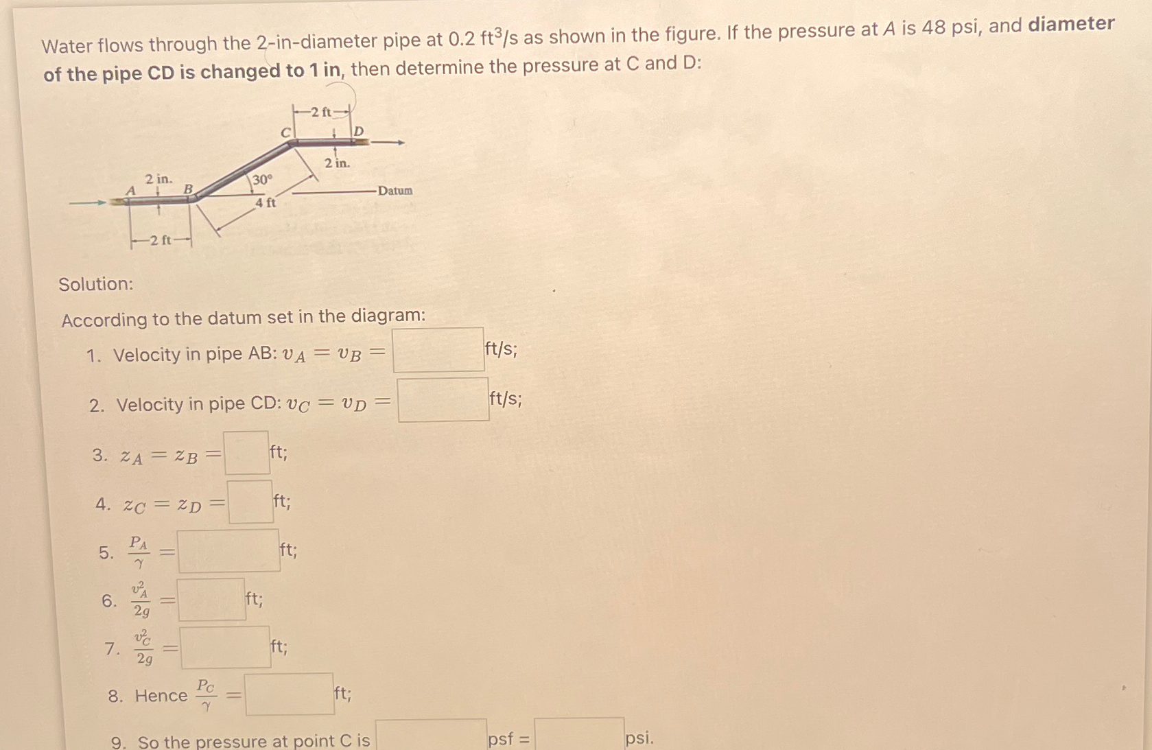 Water flows through the 2 - in - diameter pipe at