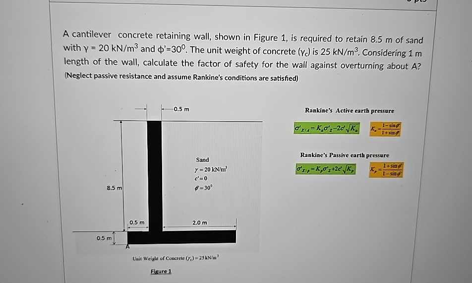 A cantilever concrete retaining wall, shown in