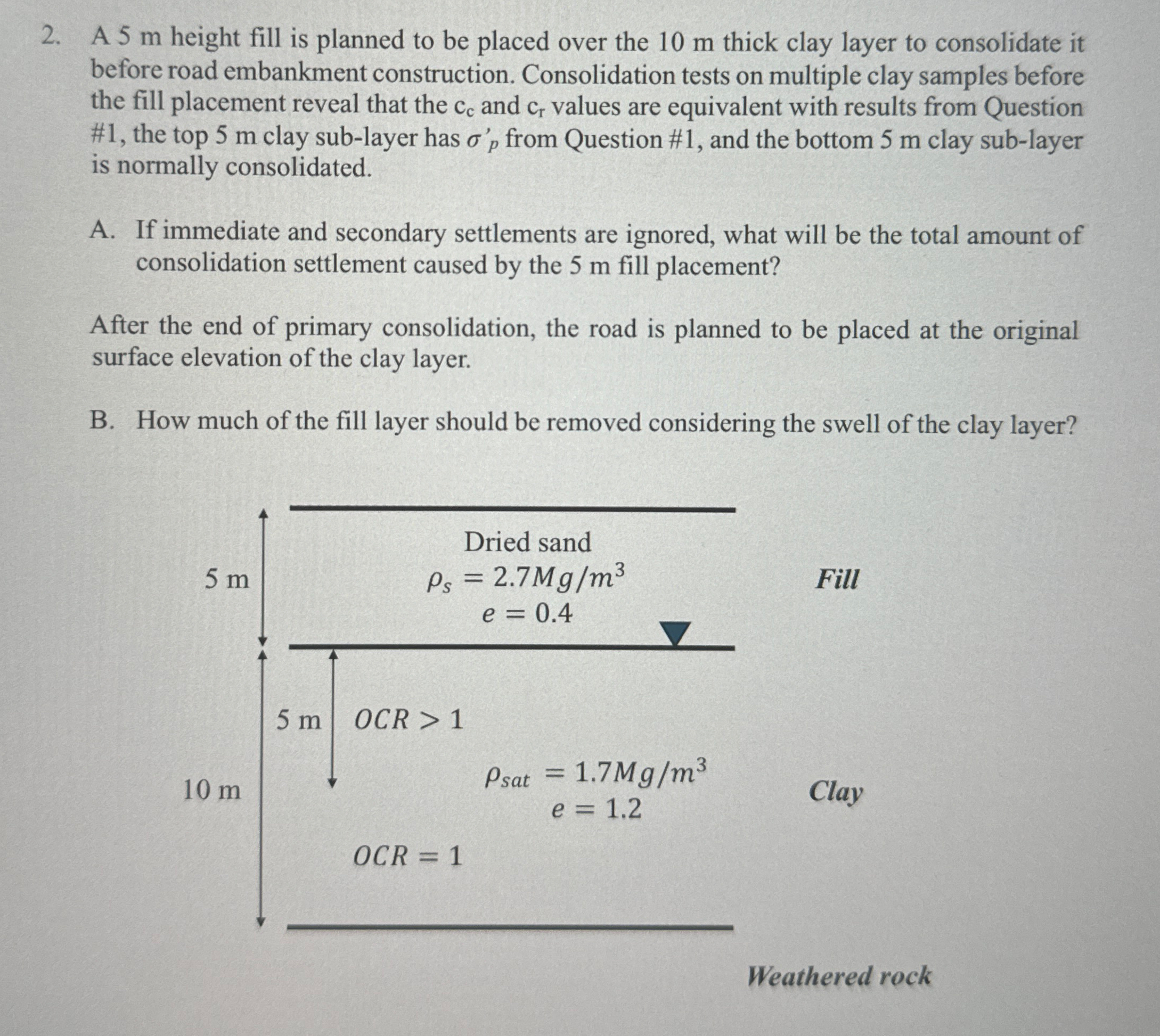 A 5 m height fill is planned to be placed over