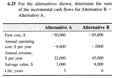 6 . 2 5 For the alternatives shown, determine the