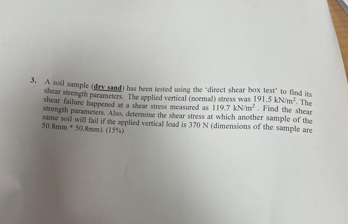 A soil sample ( dry sand ) has been tested using