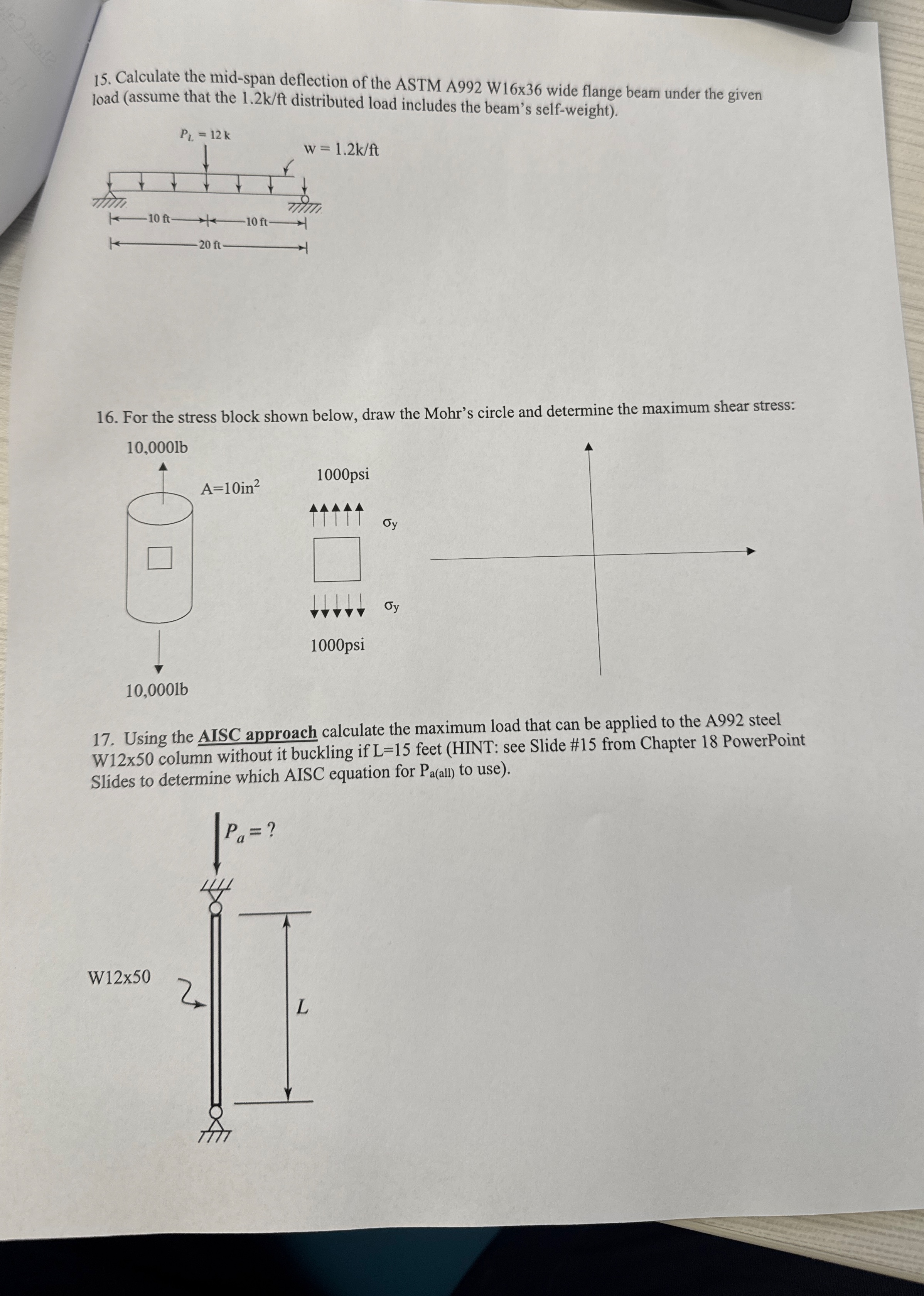 Calculate the mid - span deflection of the ASTM A