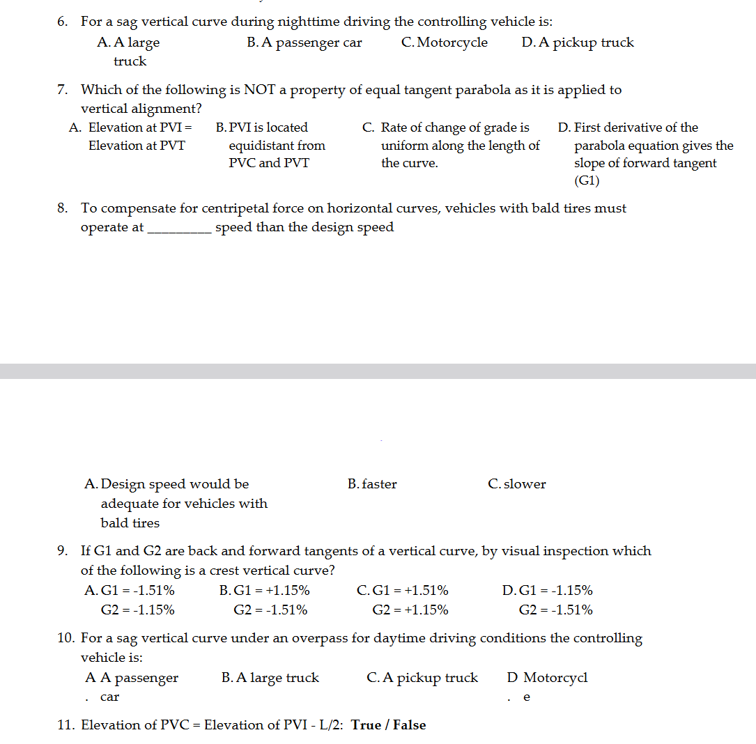 Transportation engineering - please answer as