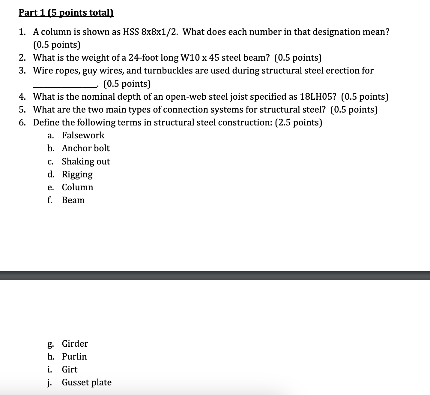 Part 1 ( 5 points total )