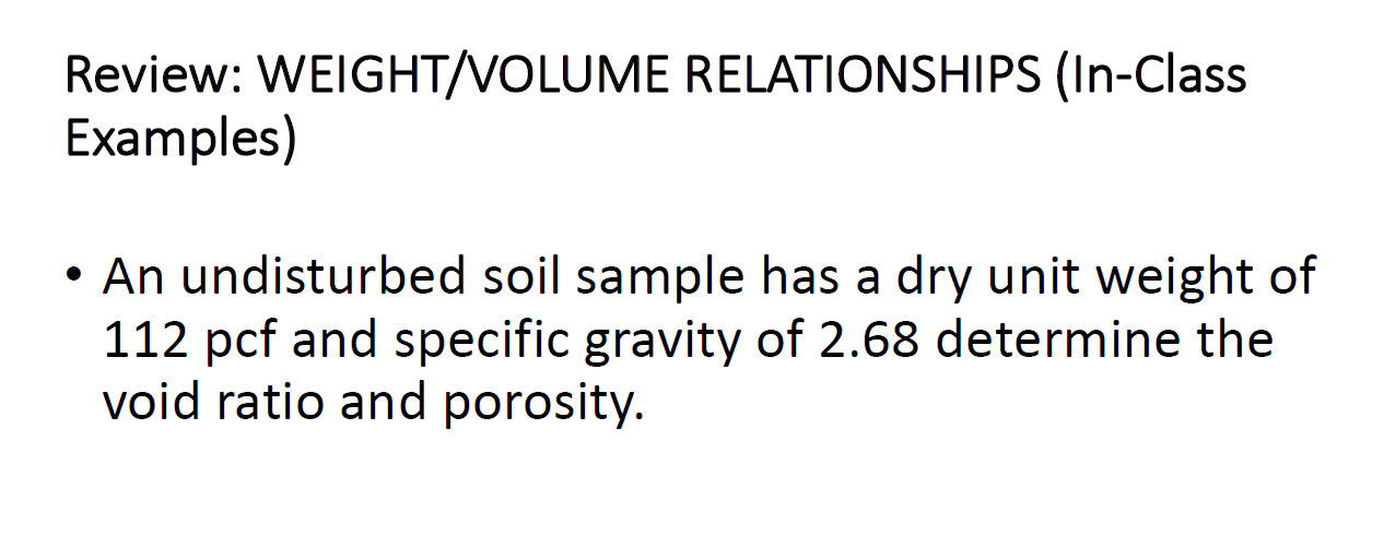 Review: WEIGHT / VOLUME RELATIONSHIPS ( In -