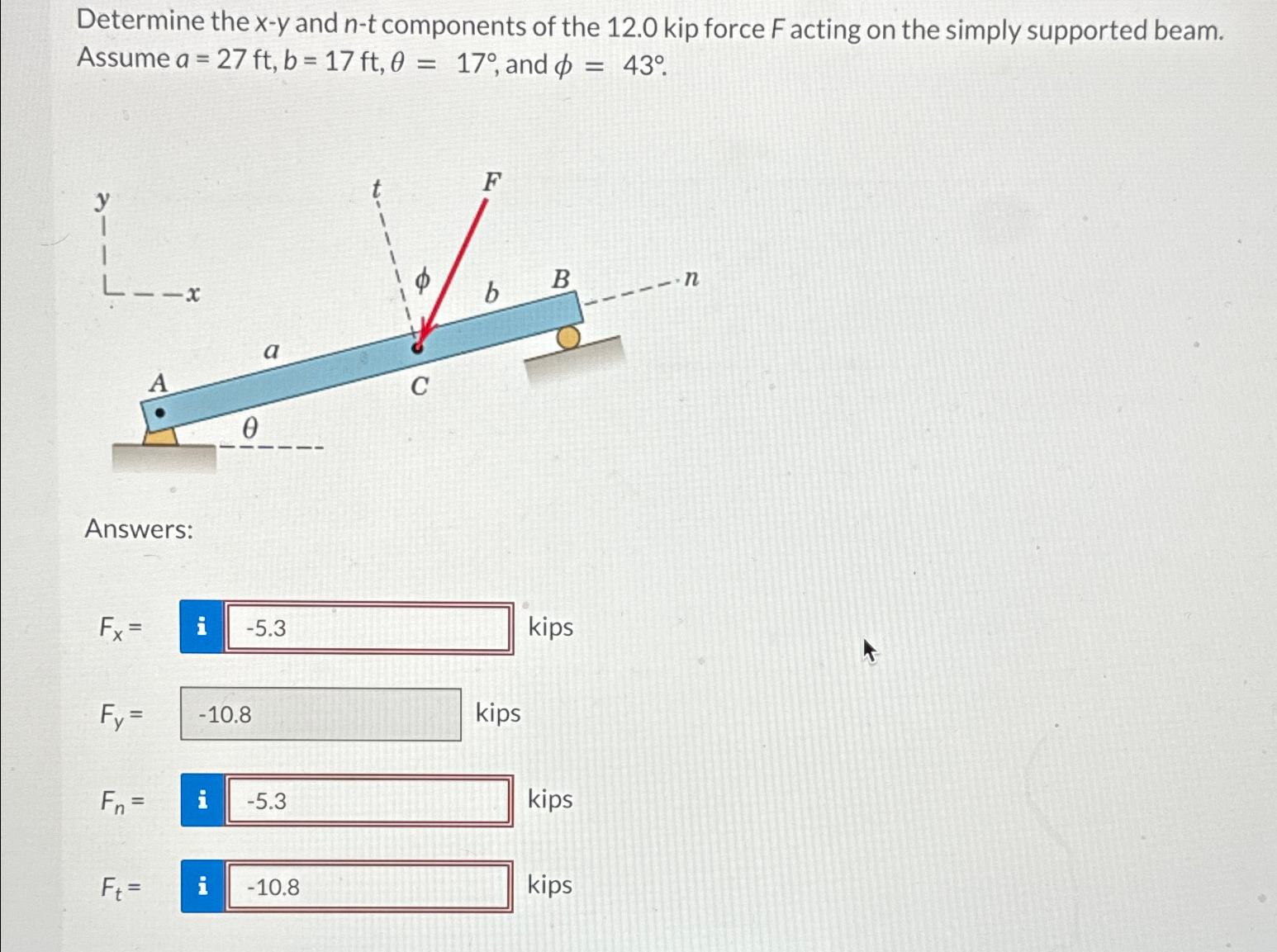 Determine the x-y and n - t components of the